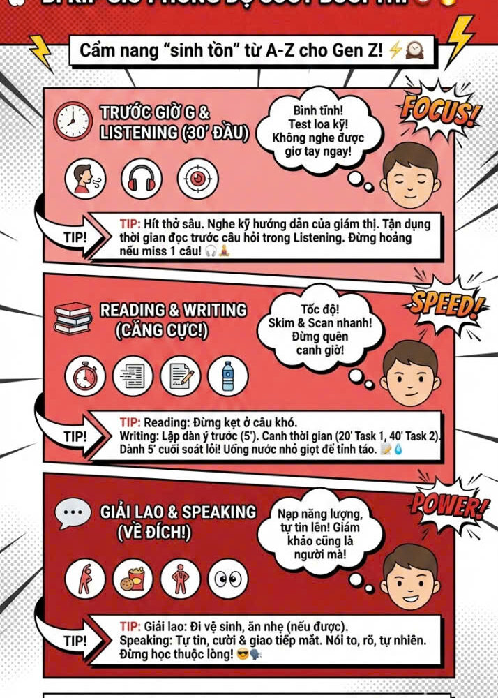 Cần làm gì trong buổi thi ielts